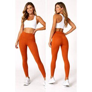 🍂 Liz Claiborne Burnt Orange High Rise Leggings Zip Pocket M 🍂